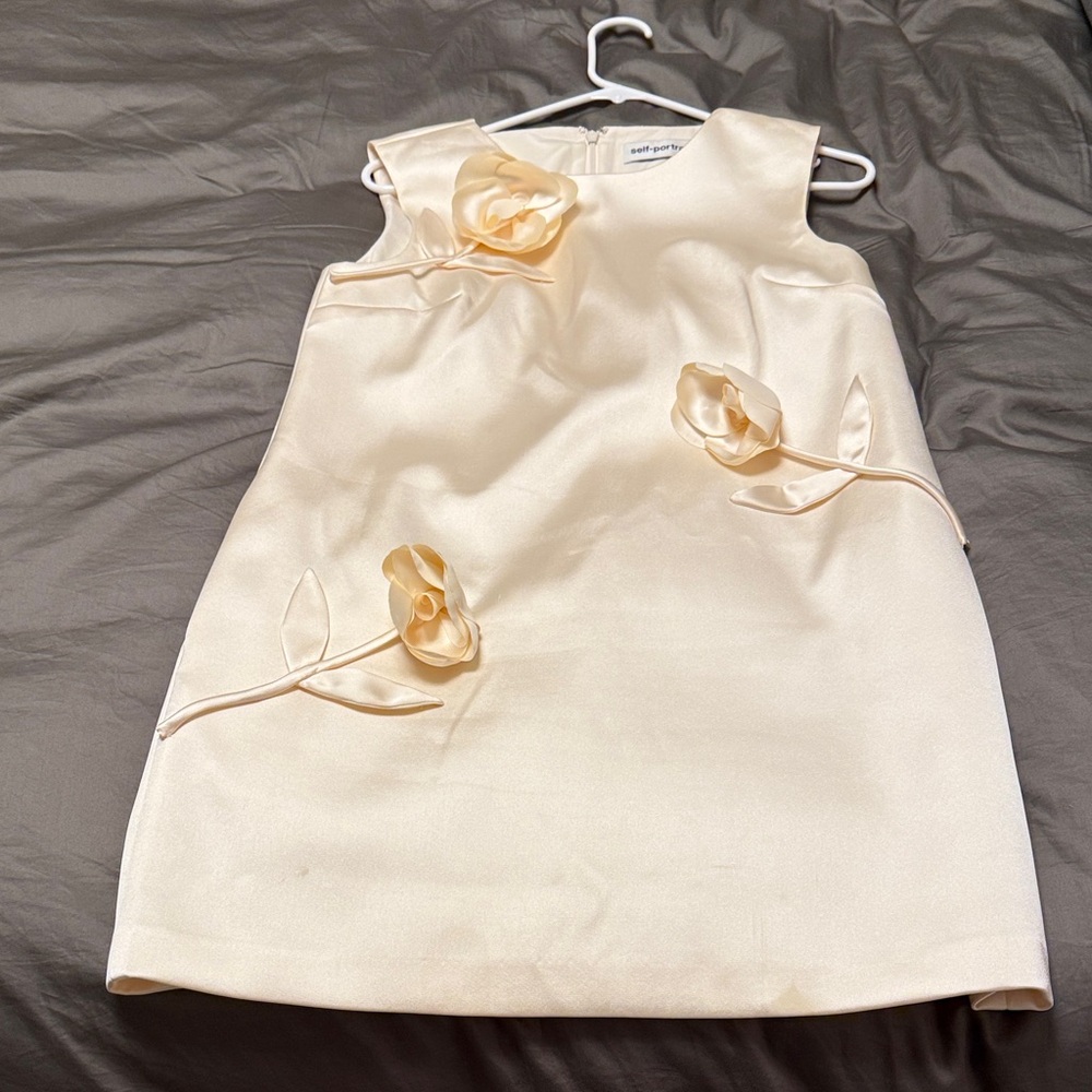 Self-Portrait Ivory Mini Dress with Floral Accents